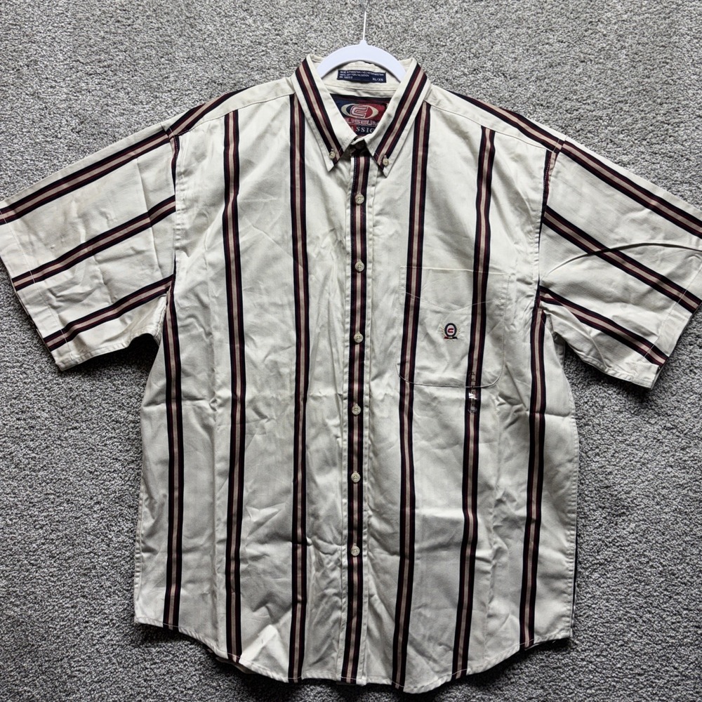 Vintage Coliseum Classic Shirt Men XL White Striped Short Sleeve Herringbone NEW